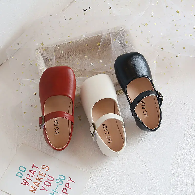 

Children Casual Loafer Princess Girl Leather Shoes Non-Slip Retro Red Square Toe Soft School Shoes Mary Jane Flat Shoes For Kids