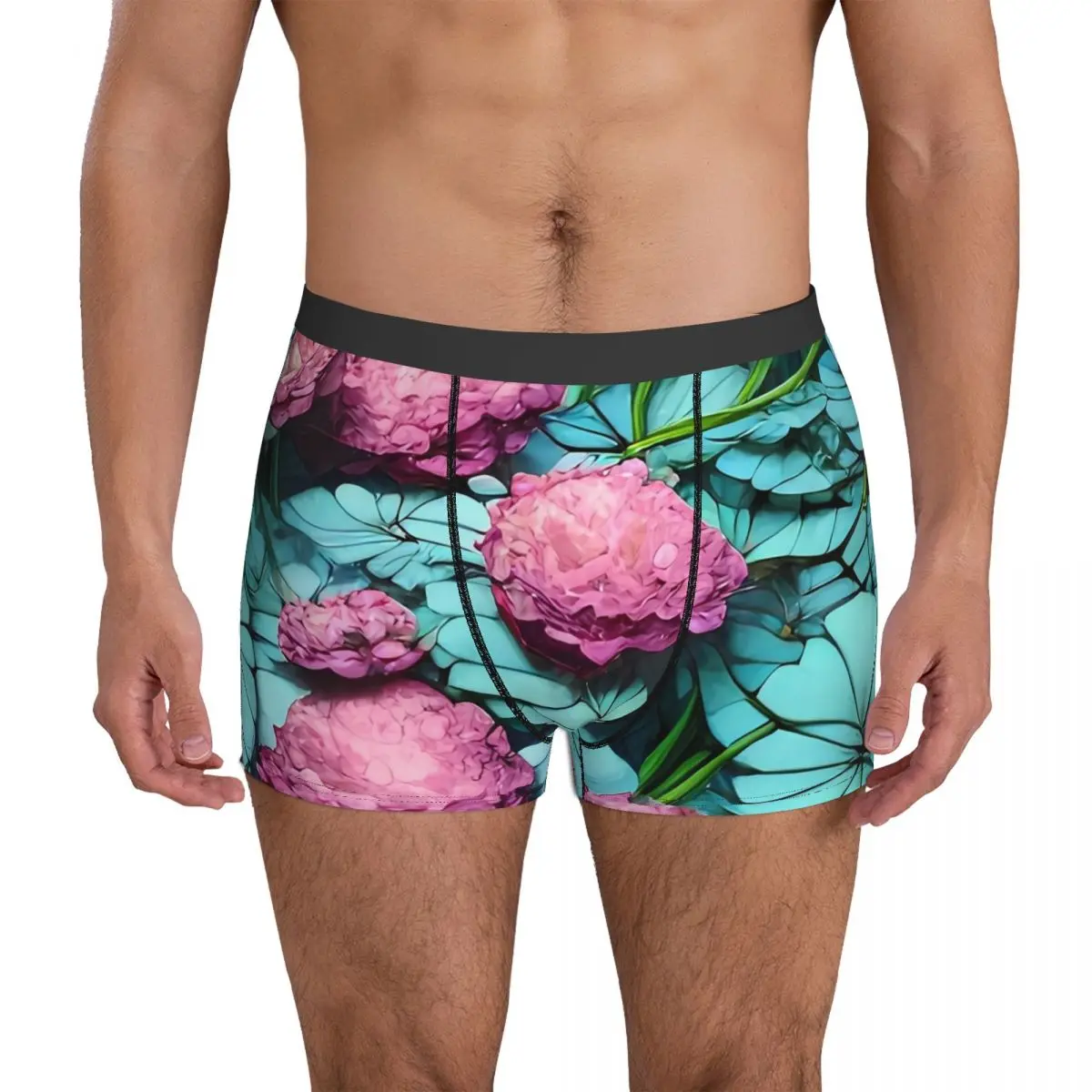 

Розовое цветочное нижнее белье с зелеными листьями, популярные боксеры с объемным мешочком, шорты с сублимационной печатью, дышащие мужски...