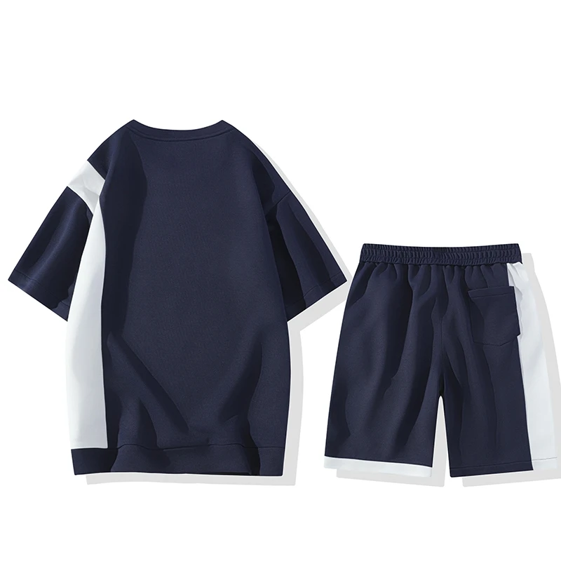 Pullover Men's round Neck Letter Print Short-Sleeved T-shirt Young Students Are Fashionable Fifth Pants Trendy Two-Piece Suit