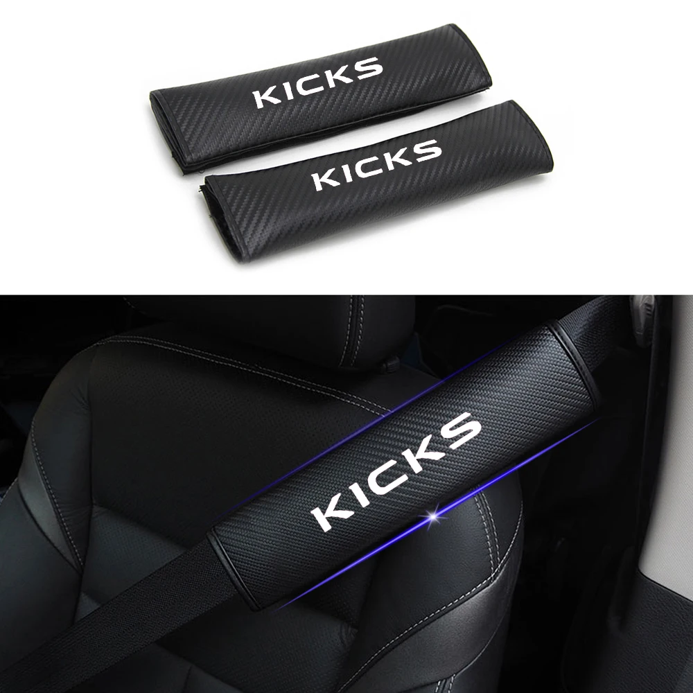 

For Nissan KICKS Car Safety Seat Belt Harness Shoulder Adjuster Pad Cover Carbon Fiber Protection Cover Car Styling 2pcs