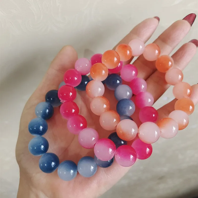 

12MM Glass Gradient Color Translucent Beaded Charm Bracelets for Women Around The Finger Soft Hand Strings Jewelry