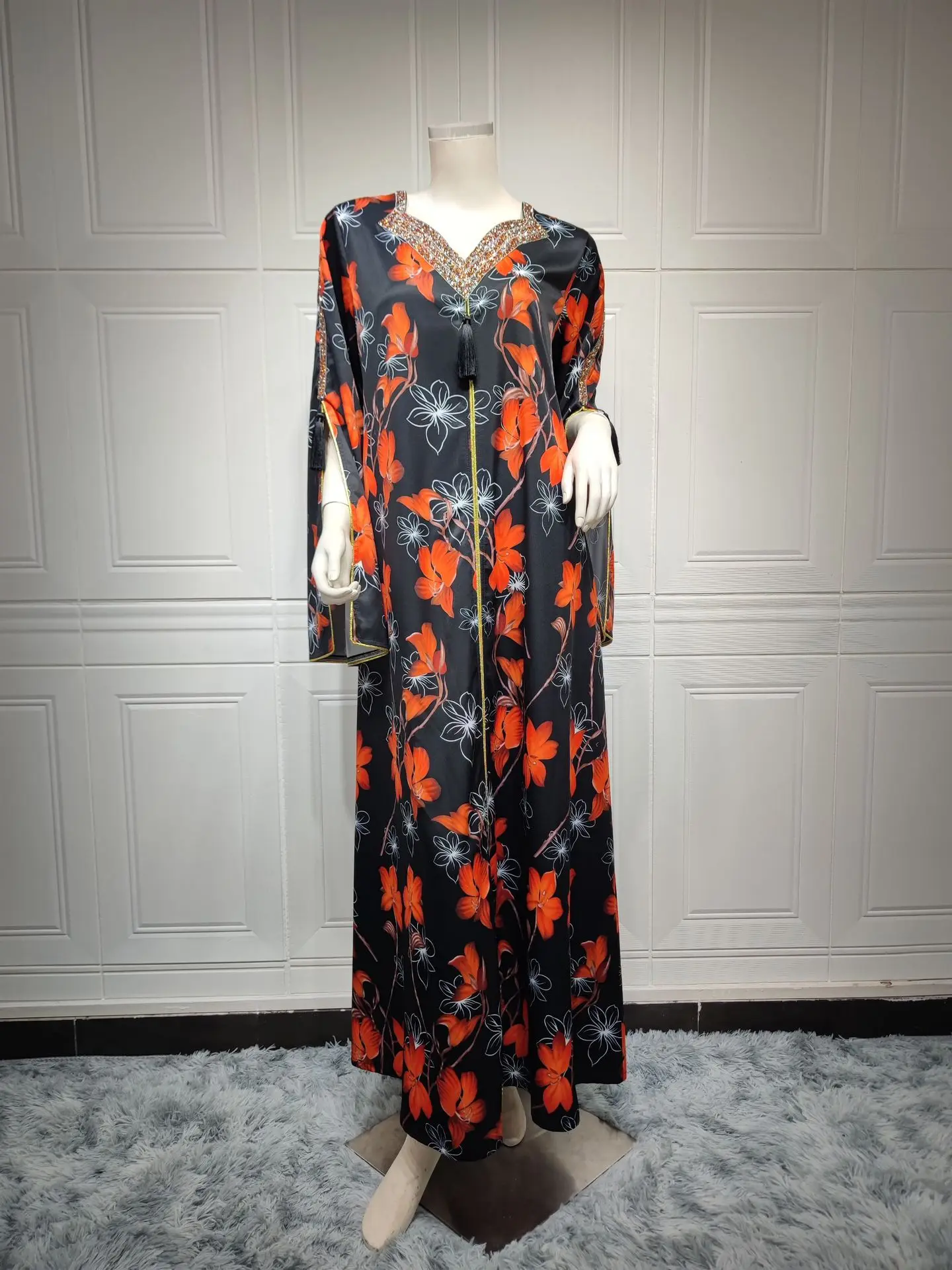 Jalabiya Abaya Dubai Arabic Long Muslim Dress Women Party Loose Floral Printed Moroccan Islam Evening Dresses Caftan Kaftan Robe