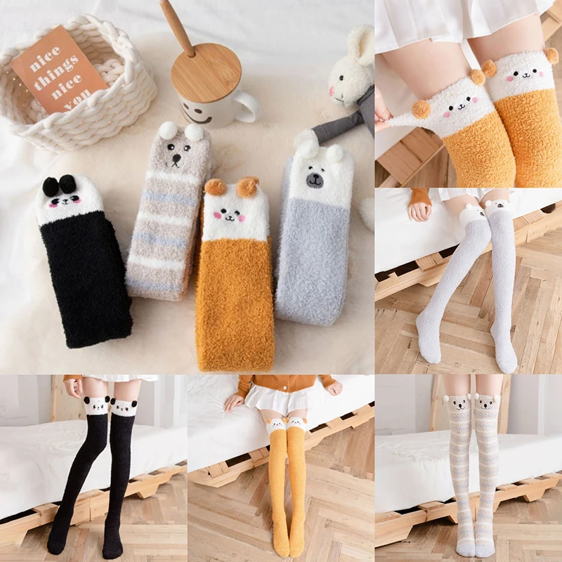 

1 пара, зимние теплые носки до бедра с мультяшными животными