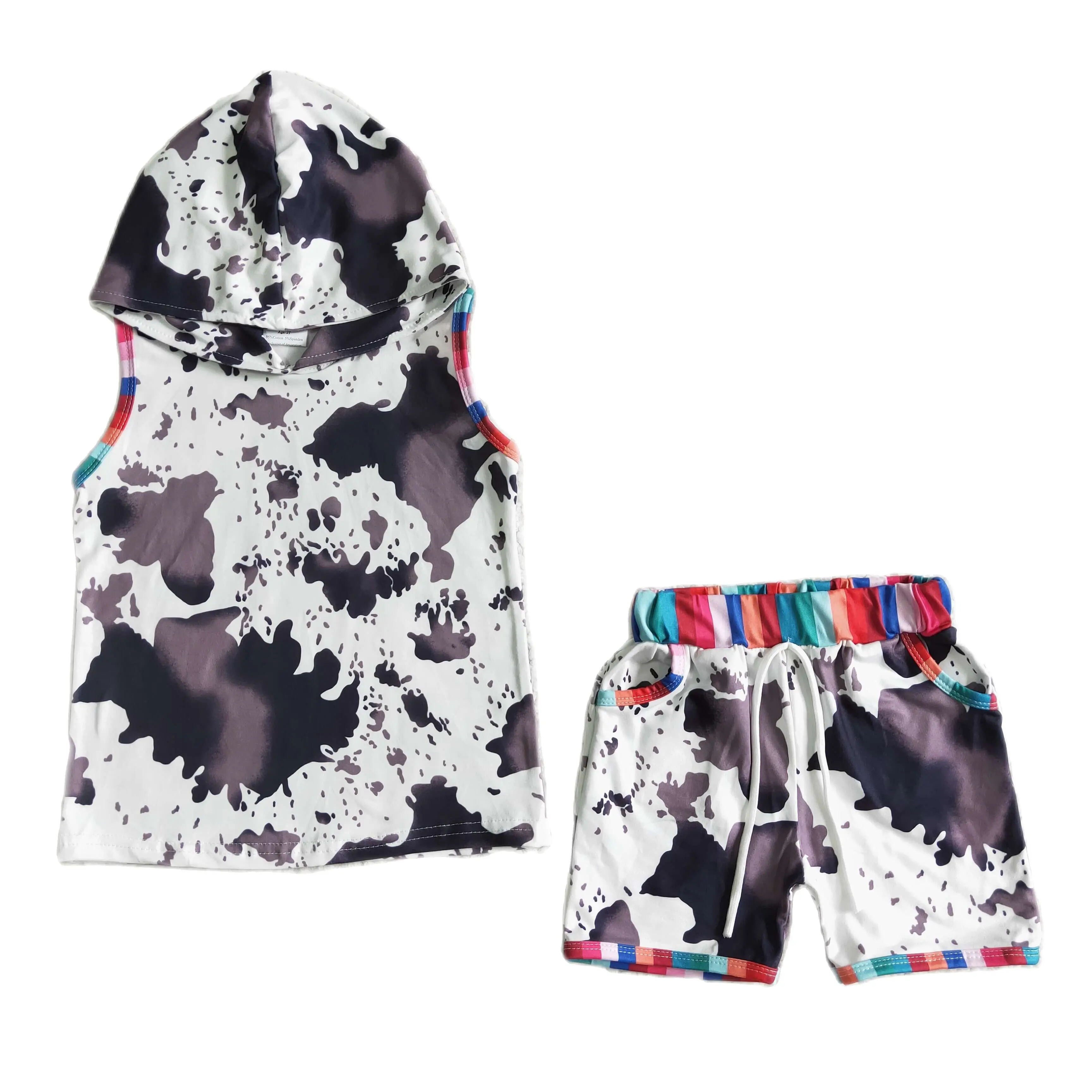 

Одежда для маленьких мальчиков, топ без рукавов с капюшоном и шорты с коровьим принтом, 2 предмета, Детская летняя эксклюзивная одежда