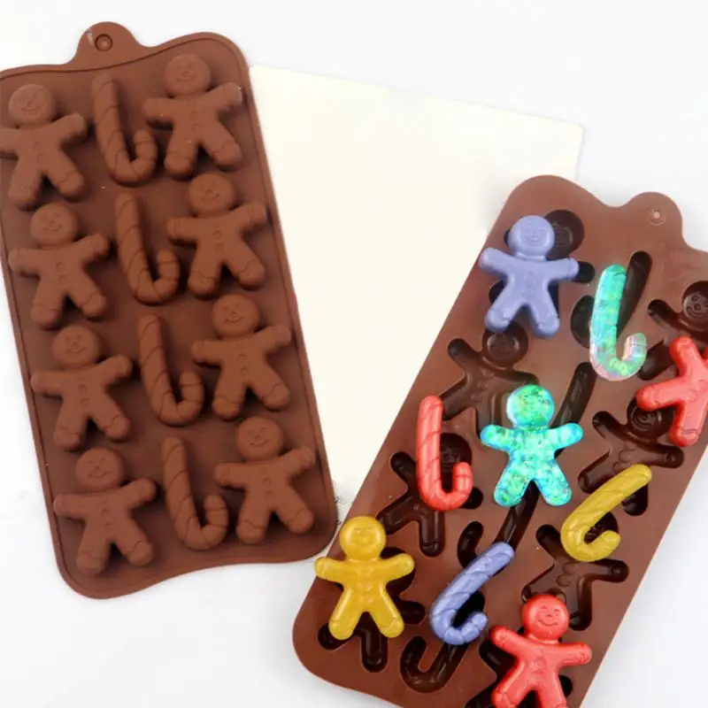 

12 holes Silicone Chocolate Mold Christmas Crutch Gingerbread Man Bakeware for Chocolate Candy Fudge Ice Jelly Cake Decoration