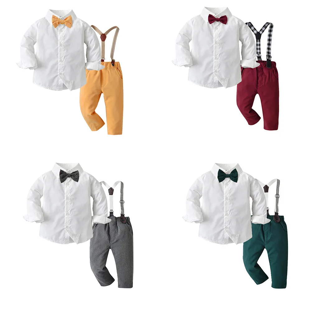

Spring&Autumn Children Boys Suspender Outfit Toddler Boy Gentleman Long Sleeve White Shirt+Suspenders Pants Clothes Outfits