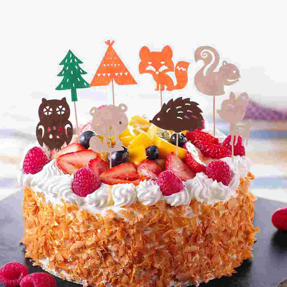 

48pcs Cake Toppers Cute Cartoon Animals Forest Decorative Cupcake Ornaments for Birthday