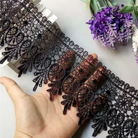 2 yard black flowers embroidered lace trim ribbon applique fabric sewing craft diy vintage crochet wedding bridal dress new