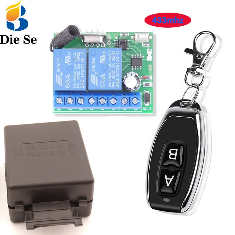 Wireless Switch DC 12V 2CH Mini Relay Module and 433MHz Rf Transmitter Remote Control Garage,Curtain Motor,Light,Home appliance