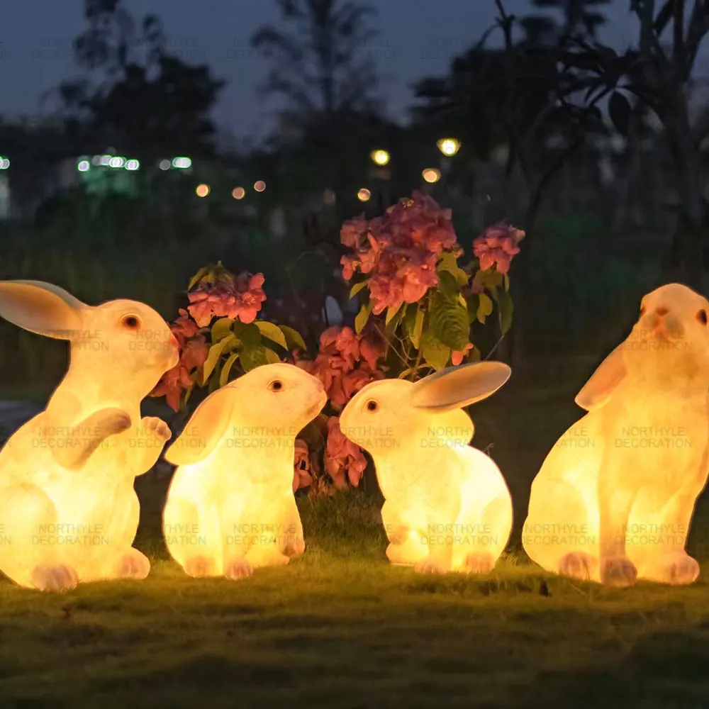 Fiberglass Rabbits Bunny Landscape Lighting Home LED Garden Lamps Decoration Outdoor Lights