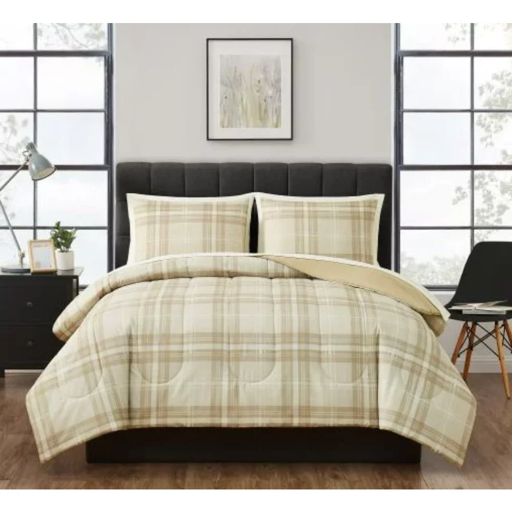 

Plaid 7 Piece Bed in a Bag Comforter Set with Sheets, King bedding set bed sheet set