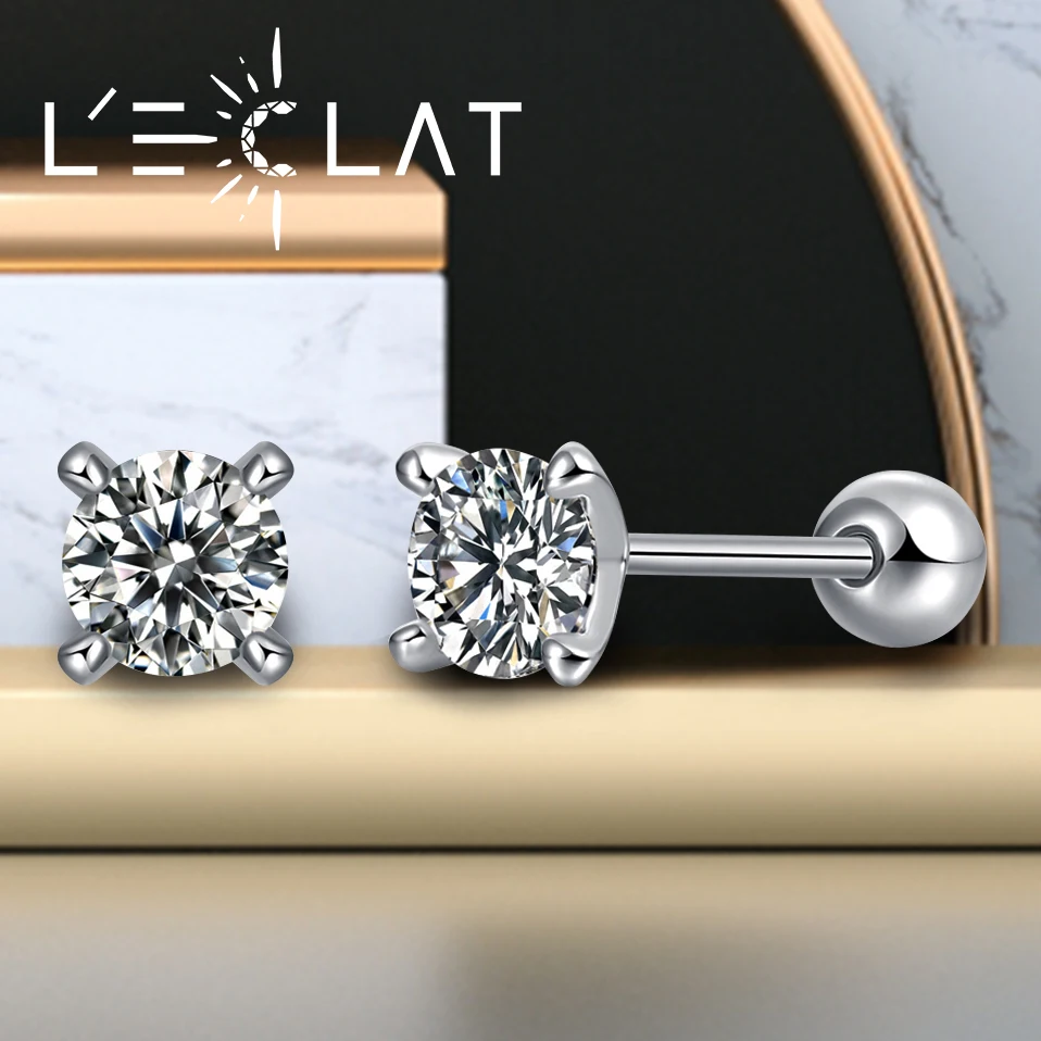 

LECLAT Real 0.3-2 Carat Moissanite Stud Earrings for Women Men Solitaire Solid 925 Sterling Silver Oval Diamond Earrings Jewelry