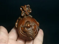 1919 chinese boxwood hand carved money bag bat statue table deco netsuke decoration collectable gift