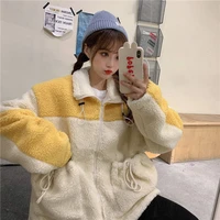 korean style velvet sweatshirts 2021 women spring embroidery imitation lambswool hoodie jacket new autumn loose patchwork coat