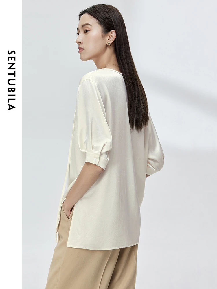 Женская шифоновая рубашка с V-образным вырезом на шнуровке