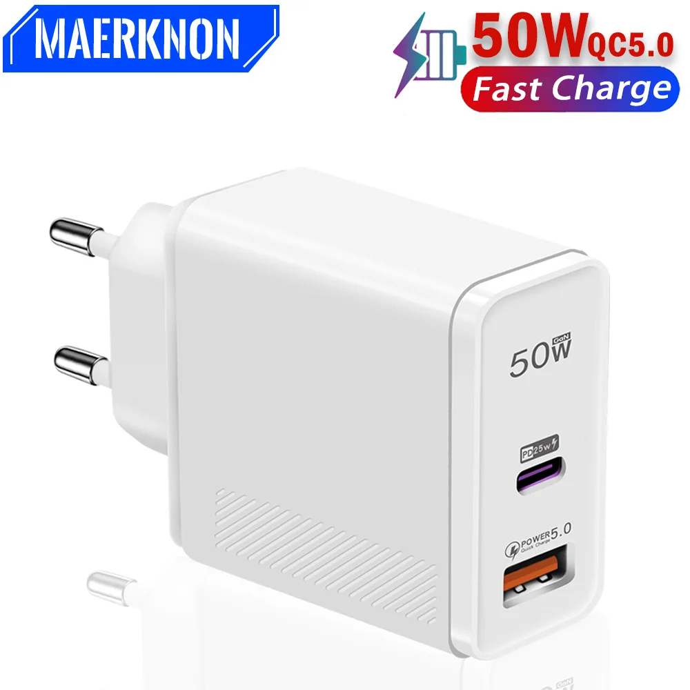 

Зарядное устройство GaN USB PD 50 Вт Quick Charge5.0 TypeC Адаптер питания Быстрая зарядка для iPhone Xiaomi 13 Samsung Huawei Зарядные устройства для мобильных телефонов