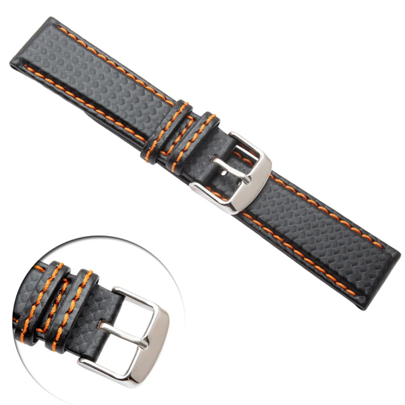 18mm 20mm 22mm 24mm Mens Carbon Fibre Watch Strap For Mido Ferrari Citizen with  Leather Lining Stainless Steel Clasp watchband