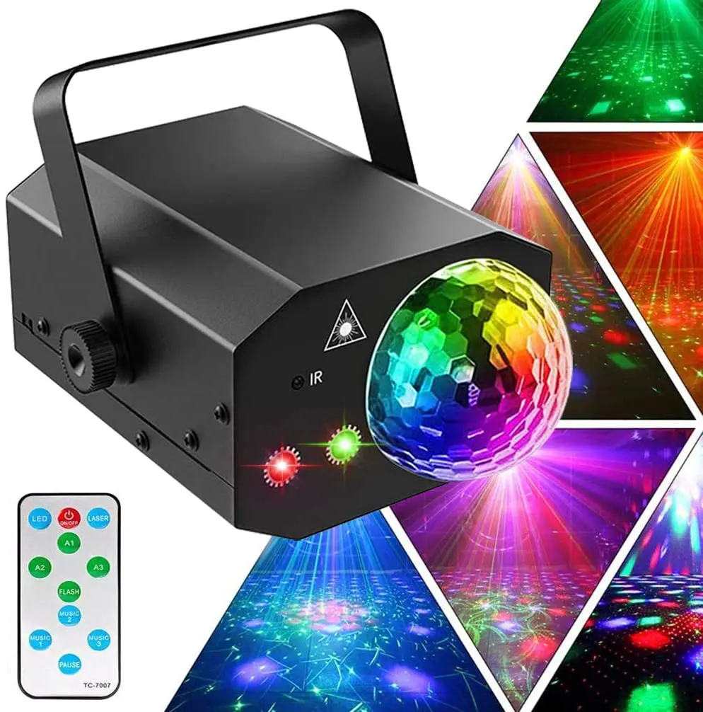 

32 Patterns Party Light DJ Disco Lights Stage Lighting Projector Sound Activated Strobe Light with Remote Control for Home Bar