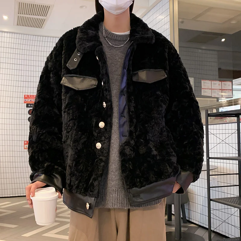 Winter Jacket Men Warm Fashion Retro Thickened Lamb Hair Jackets Mens Streetwear Korean Loose Thick Short Coat Mens Outwear