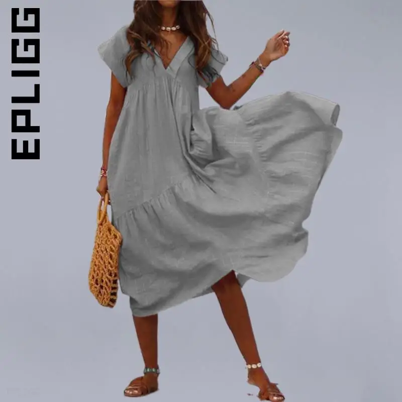 

Женское платье Epligg, новые элегантные однотонные асимметричные платья с оборками, праздничное винтажное женское платье, женская одежда