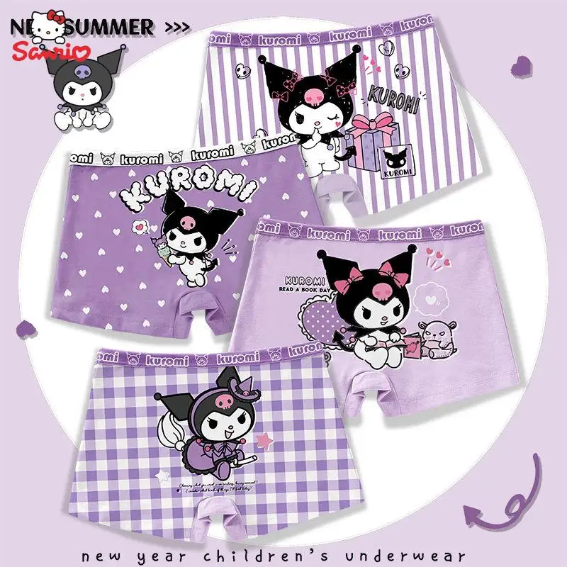Hello Kitty Kuromi Children's Panties 4Pcs Cartoon Stellalou Sanrio Children Underwear Quadrangular Shorts Cotton Boxers Panties