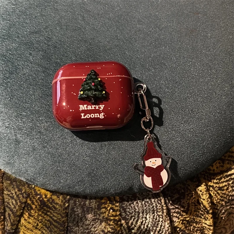 Рождественский красный чехол со снеговиком для AirPods 4 Airpod 1 2 3 Pro Pro2 Bluetooth-наушники