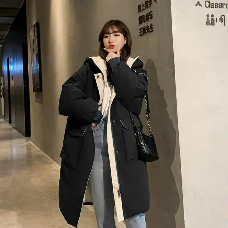 Mid-length Padded Jacket Korean Style Loose Winter Girl Student Cotton-padded Jacket Harajuku Style Thick and Warm Bread Jacket