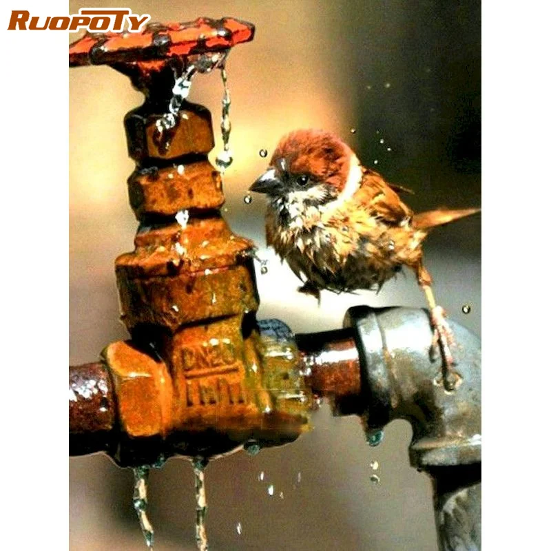 

RUOPOTY DIY Frame Oil Picture By Numbers Sparrow Handpainted Kits Canvas Painting Paint By Numbers Animal Modern Wall Home Decor