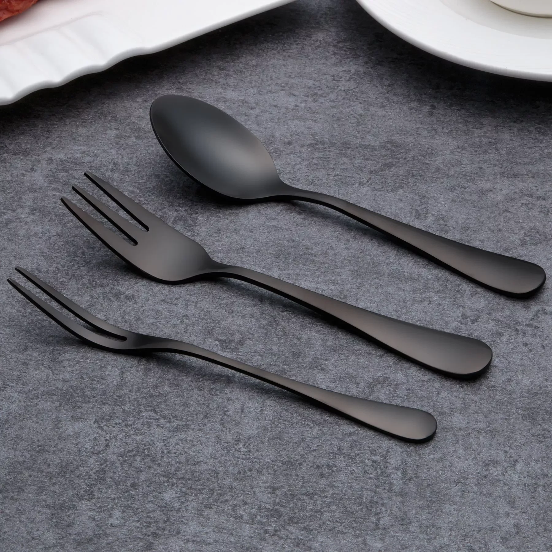 

2022New PCS Black Shiny Dinnerware Stainless Steel Cutlery Western Style Food Steak Knife Fork Dessert Fruit Fork Dining Tablewa