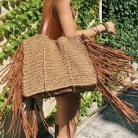 bohemian long tassel straw bag designer paper woven women shoulder bags large capacity tote handbag casual summer beach bali bag