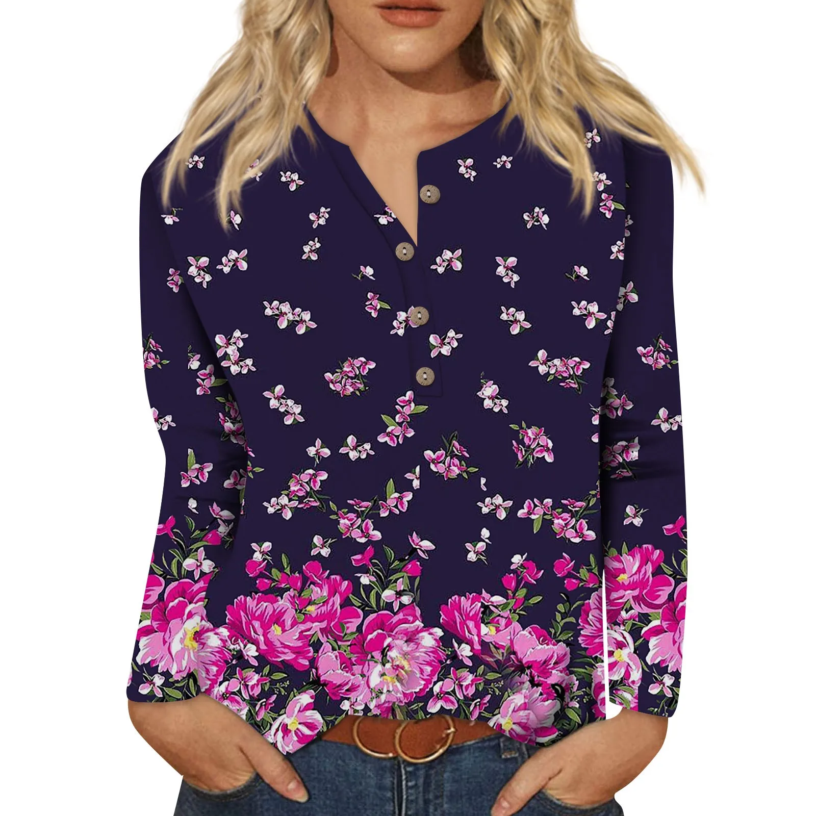 

Женские топы, праздничная женская блузка с цветочным принтом и пуговицами, Повседневная элегантная женская блузка для отдыха, женские топы, распродажа, рубашки
