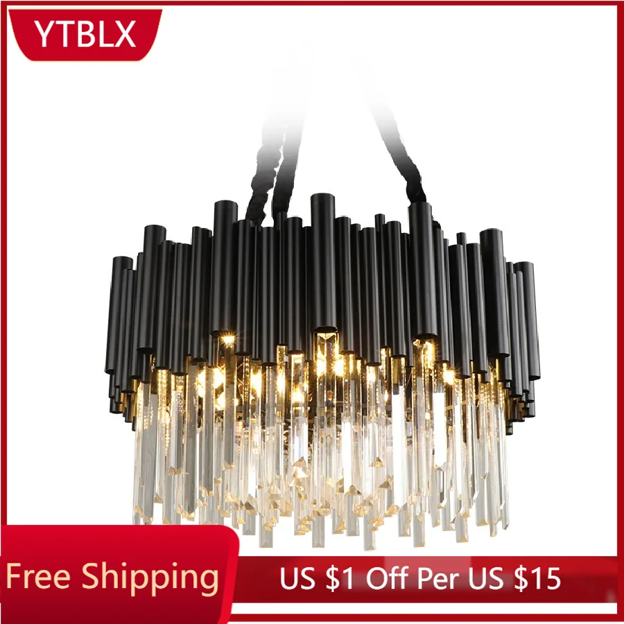 

LukLoy Luxury Crystal Effect Pendant Black Pendant Light Steel Pendant Lamp for Living Room Bedroom Foyer Atrium Shop Lobby