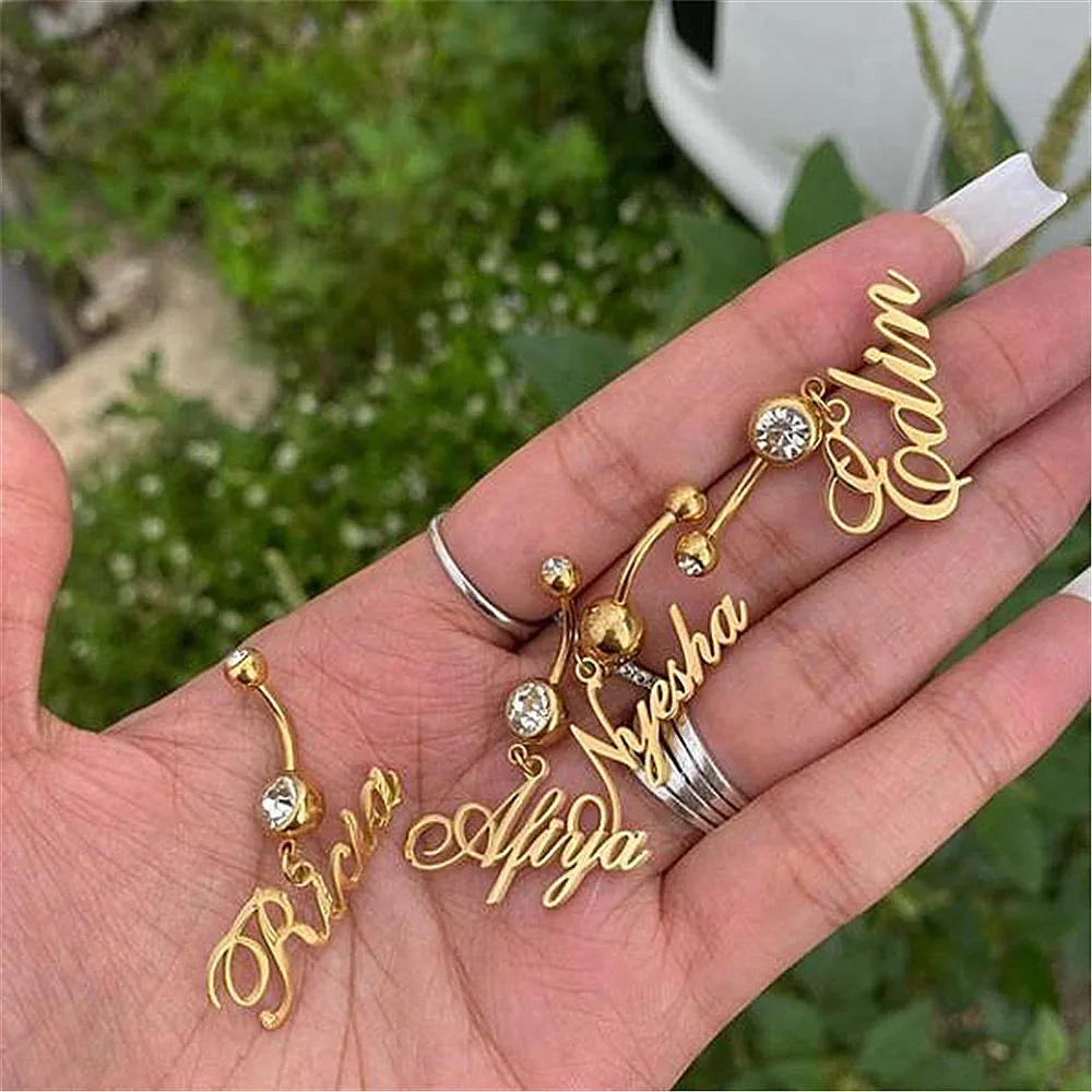

Custom Name Belly Ring Personalized Body Swim Jewelry Waterproof Stainless Steel Zircon CZ Stone Ring for Women