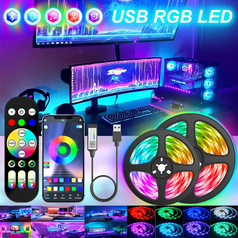 Wifi 1-30M USB Led Strip Lights RGB 5050 Bluetooth APP Control Luces Led Flexible Diode Decoration For Living Room Lamp Ribbon