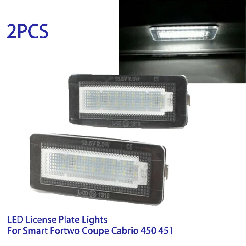 

2pcs LED Car License Number Plate Light Lamp 6500k White No Error For Smart Fortwo Coupe Cabrio 450 451