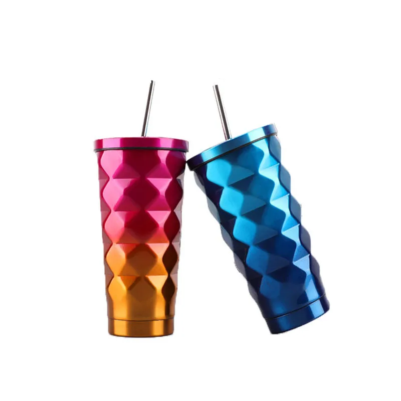 

520ML Coffee Mug Stainless Steel Vacuum Cup Thermal Mug Hot Thermos Cups With Lid And Straw Car Travel Insulated Water Bottle