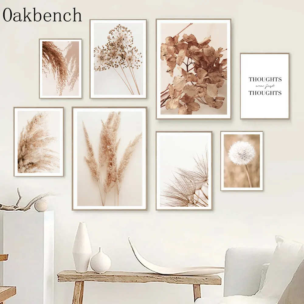 

Постер из бежевого холста с рисунком язычков и пампаса, постер с рисунком сушеных листьев, картины с рисунком одуванчика, художественные плакаты в скандинавском стиле, украшение спальни
