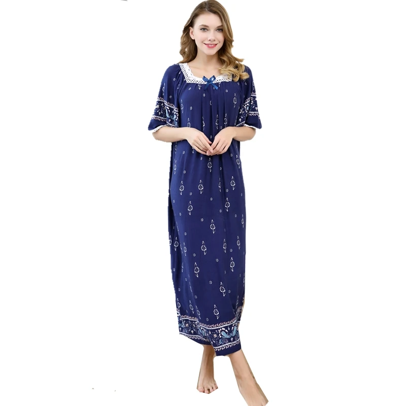 

Plus size cotton loose women nightdress women holiday floral print dress women summer short sleeve ladies long nightshirt