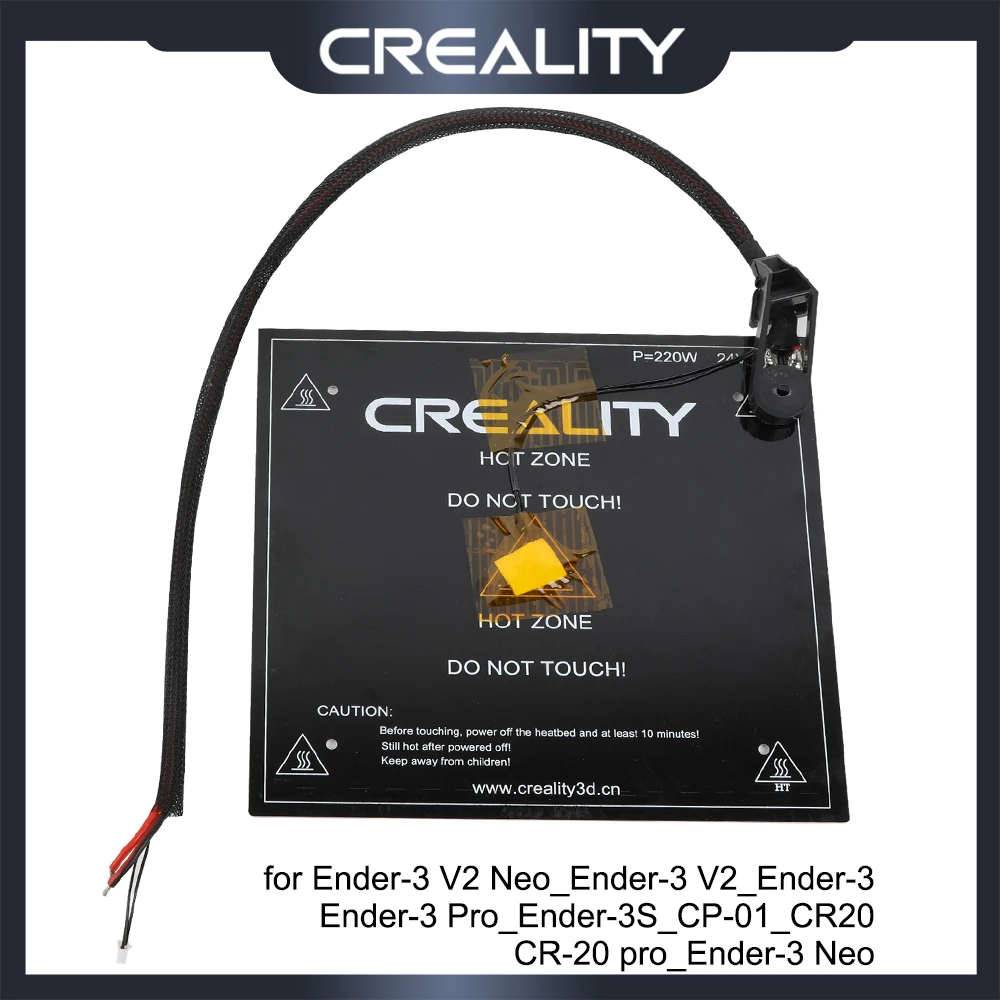 

Комплект горячей платформы для 3D-принтера CREALITY, оригинальные детали, 24 В, 220 Вт, 235 × 235 × 3 мм для фототехники V2/3 V2 Neo/3 Pro/3s _ cp-01_cr20/pro/Ender-3 Neo