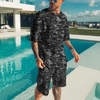 summer new outdoor camouflage mens tracksuit set oversized tactical shorts 3d printing street fashion t shirt quick dry suit