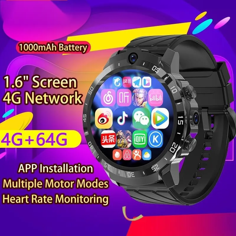 

2023 New MT27 Smart Watch For Men 1.6" Screen 4G Network 1000mAh Battery APP Installation Message Reminder Multiple Motor Modes