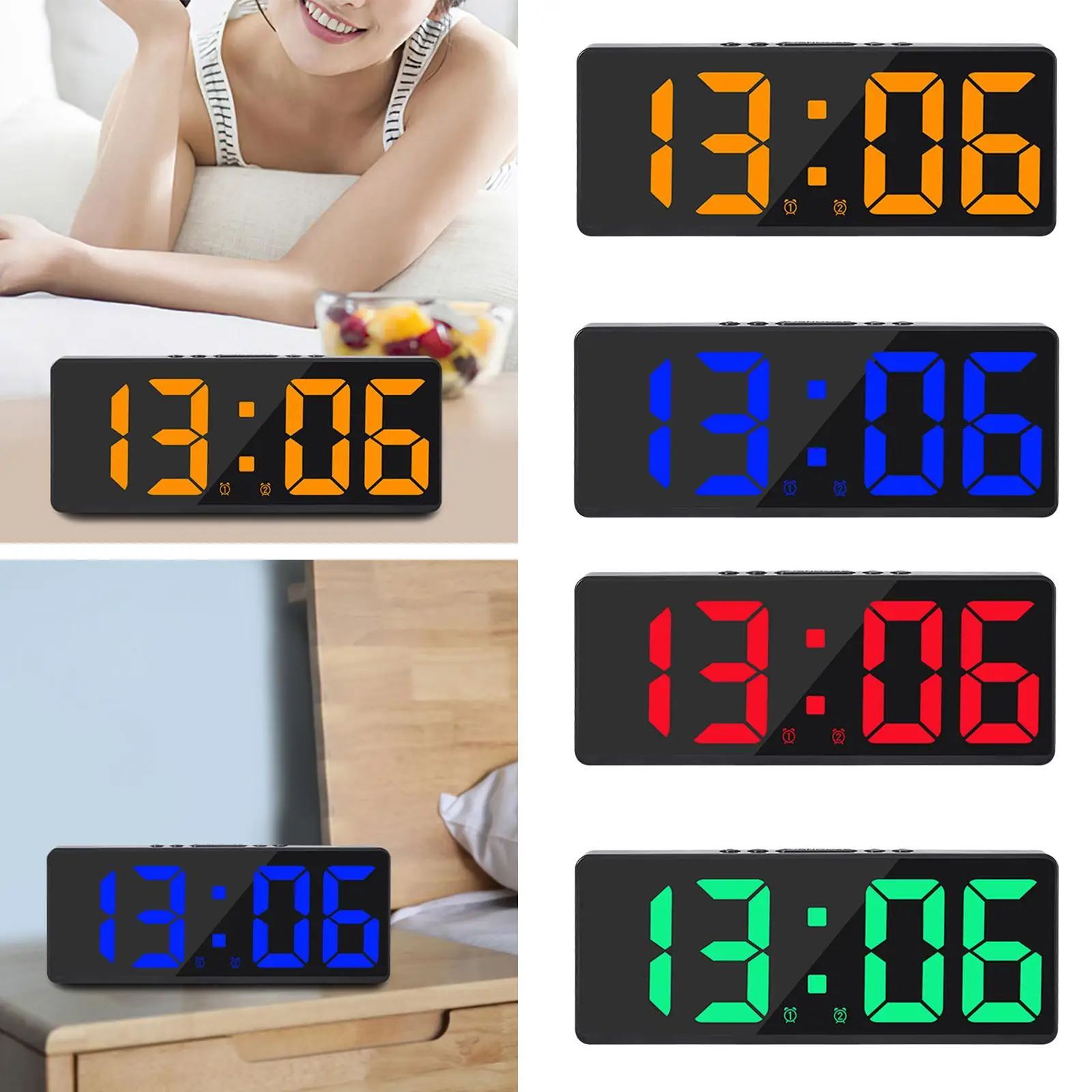 Big Numbers Electronic Alarm Clock, USB LED Display with 2 A