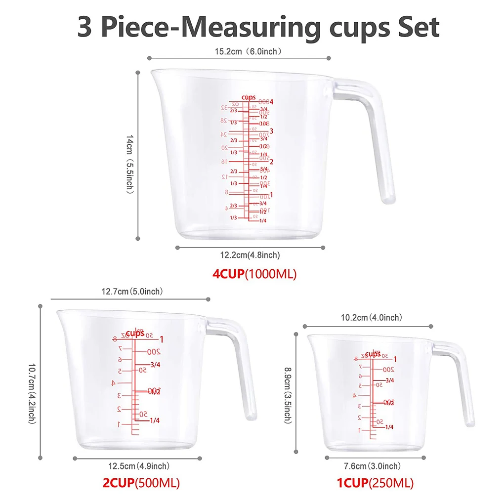 

3pcs set Measuring Cups Stackable Measuring Jugs Plastic Handle Kitchen Cooking Measurements