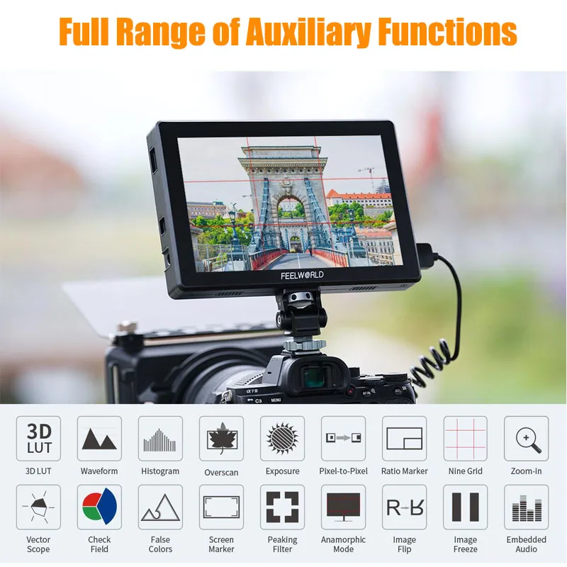 Фото FEELWORLD T7S PRO 7-дюймовый 3G SDI 2000NIT полевой монитор для камеры с ультравысокой яркостью, 4K HDMI 60 Гц, 1920x1200 пикселей №3