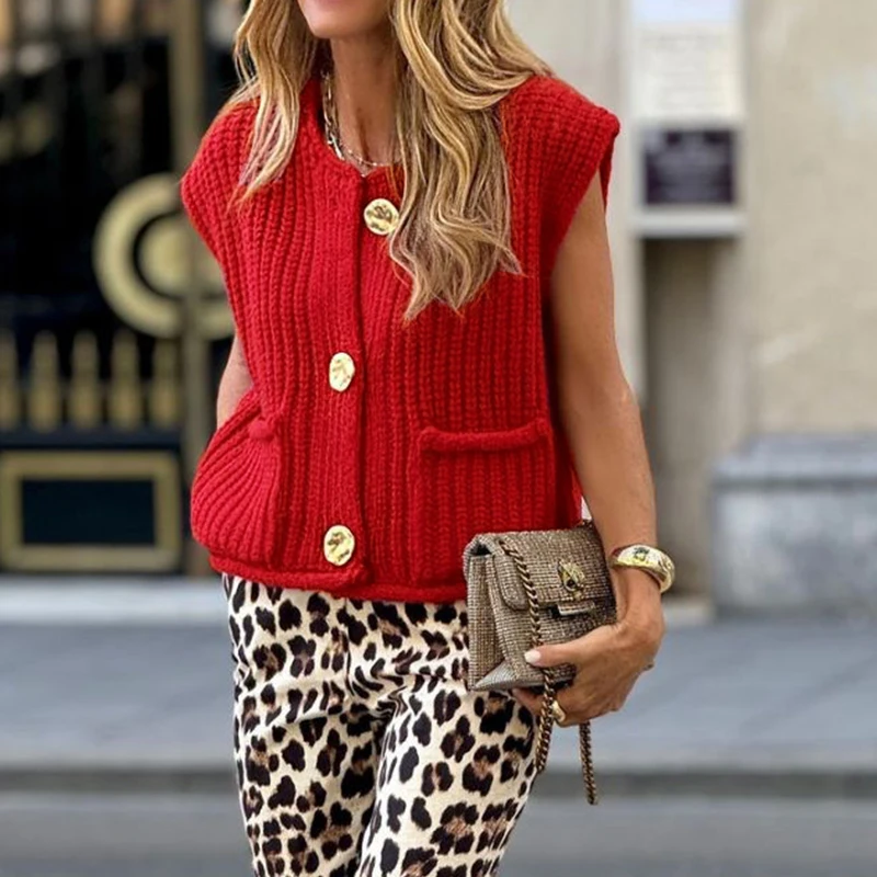 Женский однотонный кардиган на пуговицах повседневный элегантный вязаный