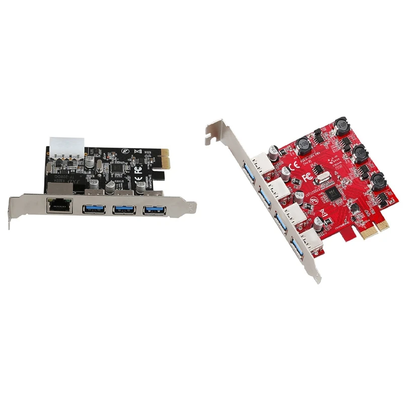 

2PCS PCIE Riser Card PCIE To USB3.0+RJ45 Adapter Card With PCI-E To USB 3.0 Riser Card PCIE To 4-Port USB Adapter Card