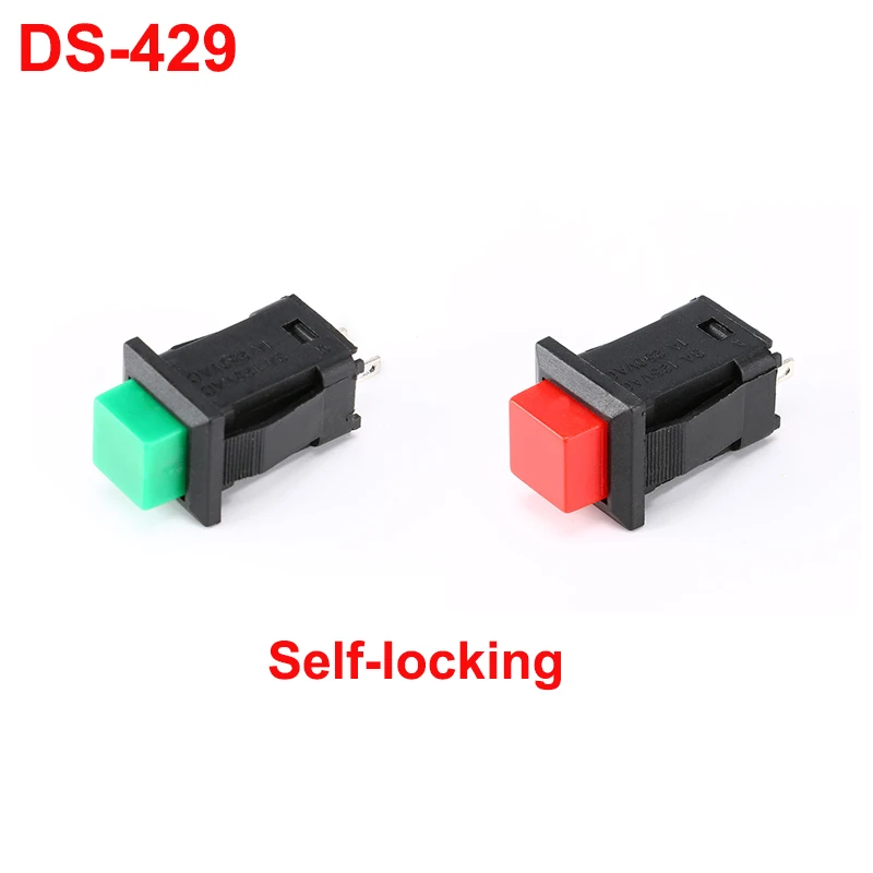 

10 шт., квадратный красный/зеленый самоблокирующийся переключатель питания DS429, 14 мм, 1 А/125 В переменного тока, 3 А, В