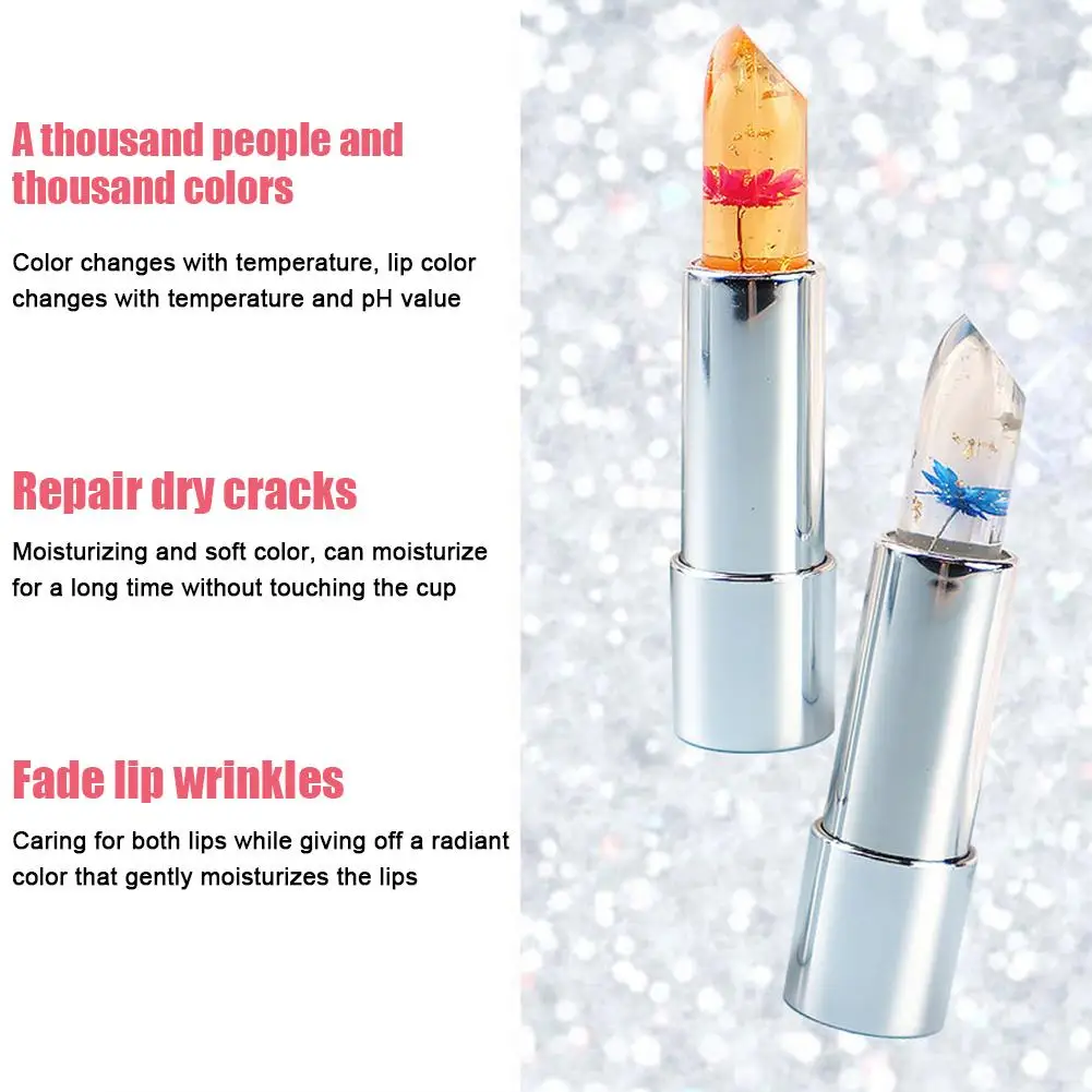 

New Moisturizer Lip Gloss Transparent Jelly Flower Lipstick Temperature Lip Change Waterproof Tool Balm Makeup Color Makeup P3G8