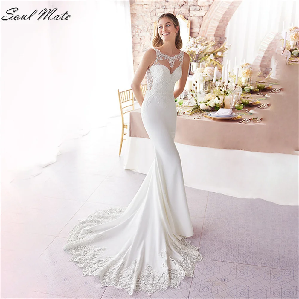 

Elegant Lace Mermaid 2022 Wedding Dress Vestidos De Novia O Neck Illusion Back Bridal Gown Appliques Bridal Dress Robe De Mariée