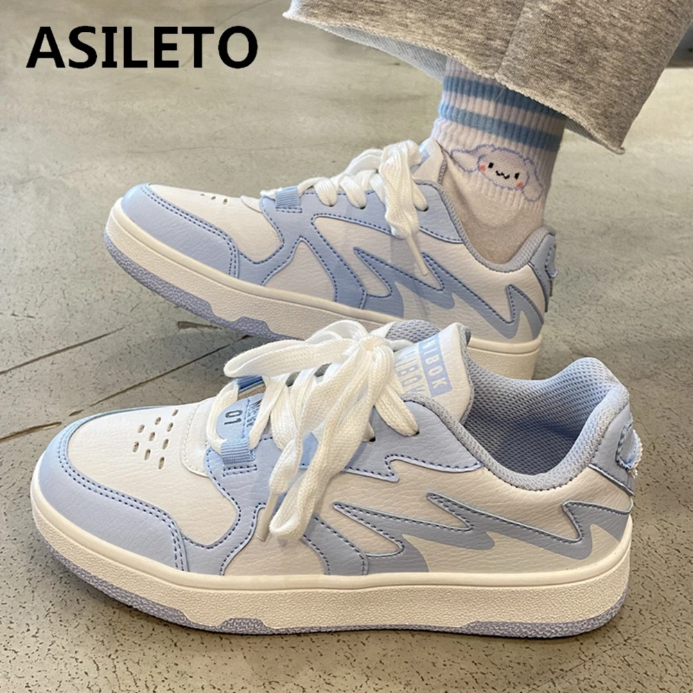 

ASILETO Thick-soled Shoes for lovers Niche original Deconstructed Sports shoes Women's white blue student Running shoes A4568